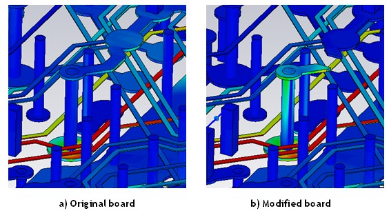 図9： 電界分布：修正前（左）と修正後（右）