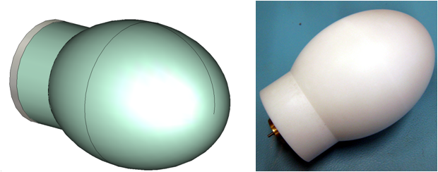 図4：誘電体レンズアンテナのモデル（左）と実機（右）