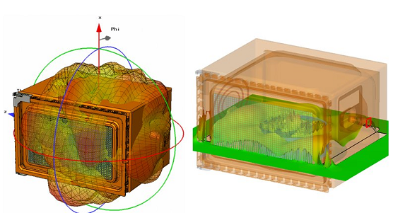 図9：電子レンジの遠方界（左）と電界分布